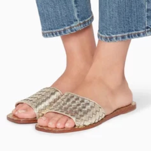 Bottega Veneta Silver Metallic Intreciatto Leather Slide Sandals